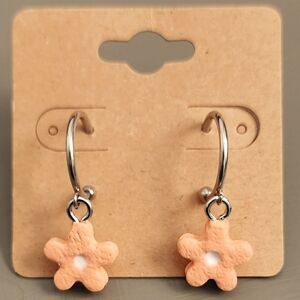 Peach Flower Hoop Earrings